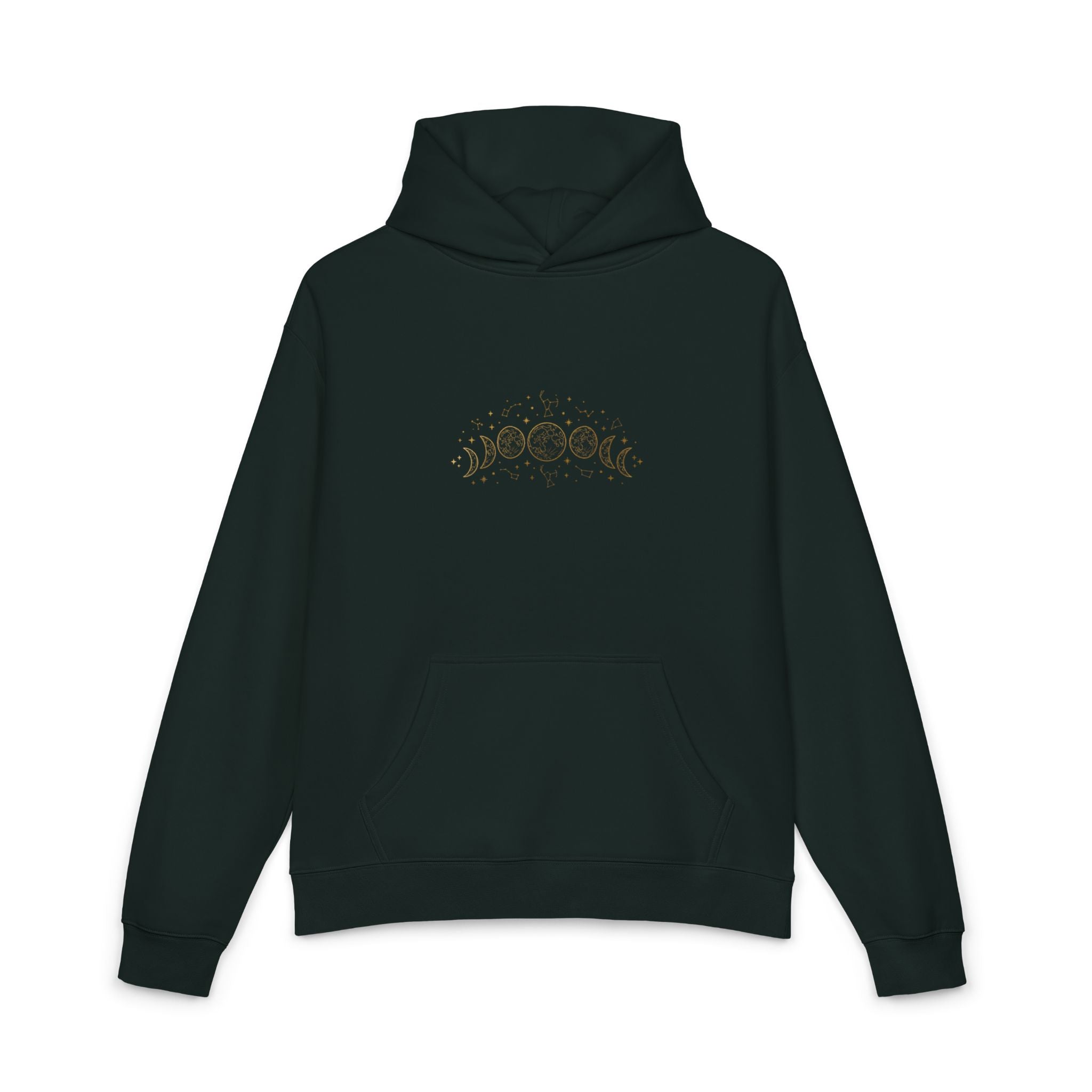 Moon Phase Hoodie — Celestial Gold Lunar Phases Relaxed Pullover