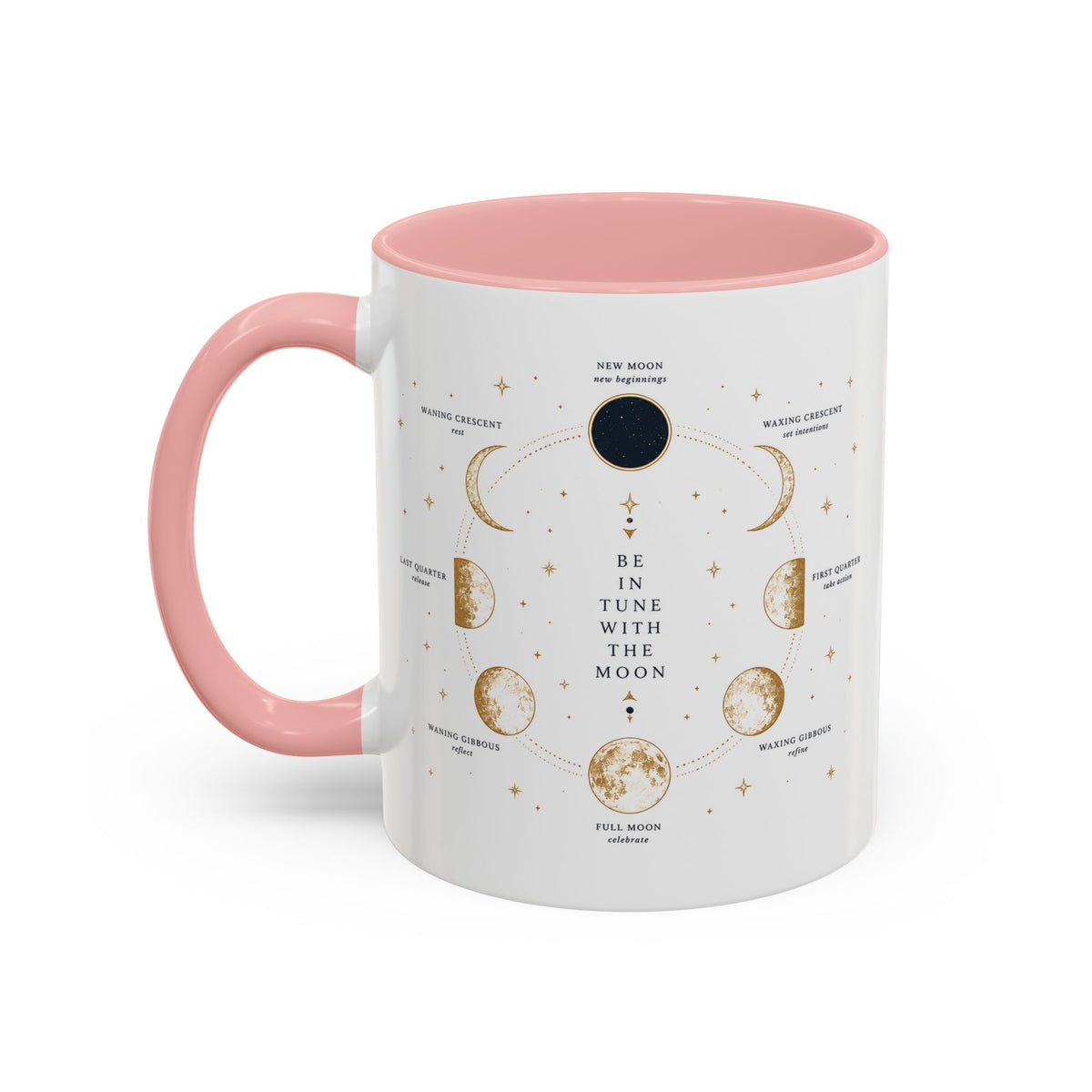 Moon phase accent mug printed with the Be in Tune with the Moon lunar cycle design (image 18 of 18)
