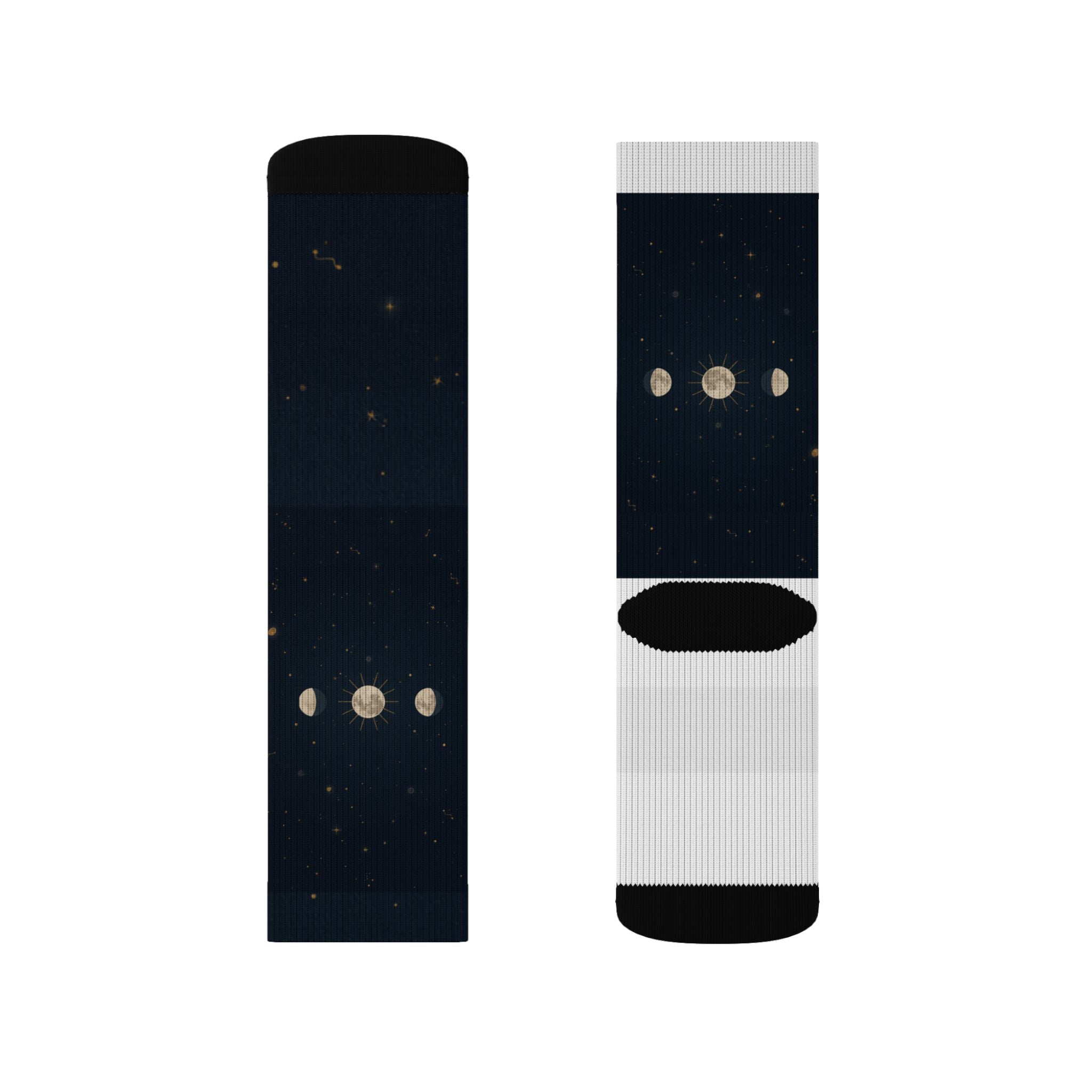 Moon Phase Celestial Socks — Lunar Phases Unisex Crew Socks