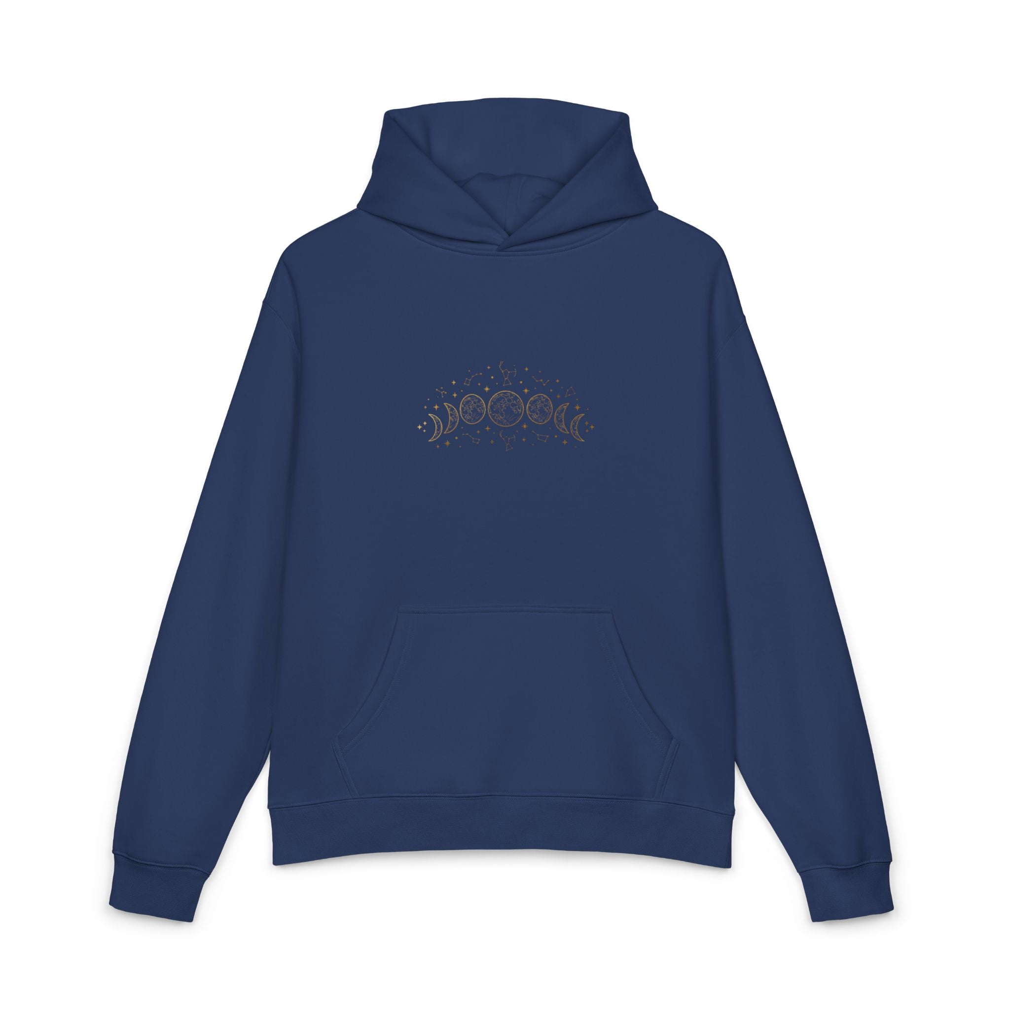Moon Phase Hoodie — Celestial Gold Lunar Phases Relaxed Pullover