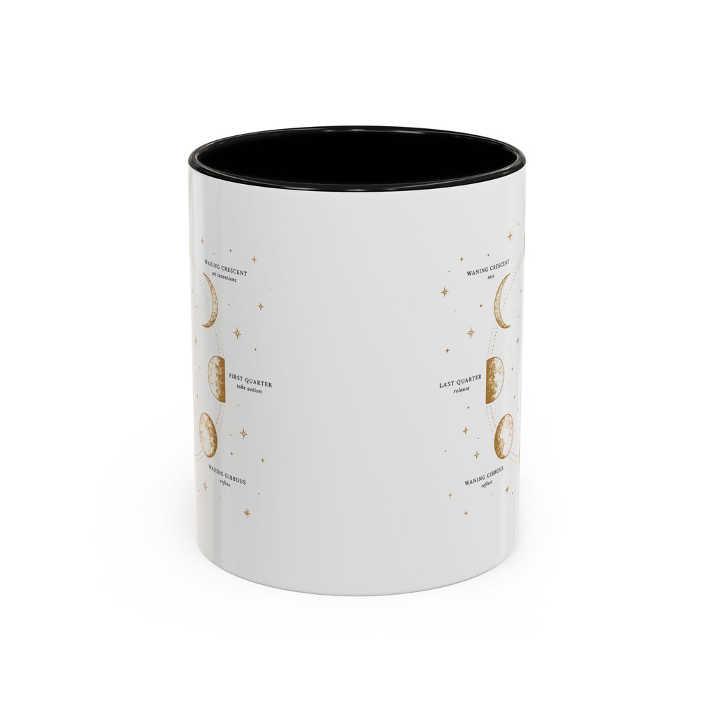 Moon phase accent mug printed with the Be in Tune with the Moon lunar cycle design (image 3 of 18)