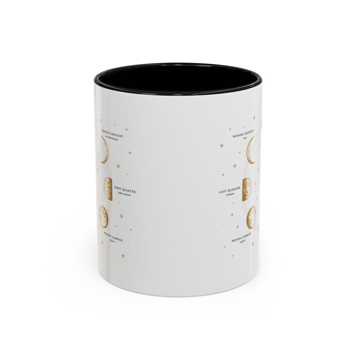 Moon phase accent mug printed with the Be in Tune with the Moon lunar cycle design (image 3 of 18)
