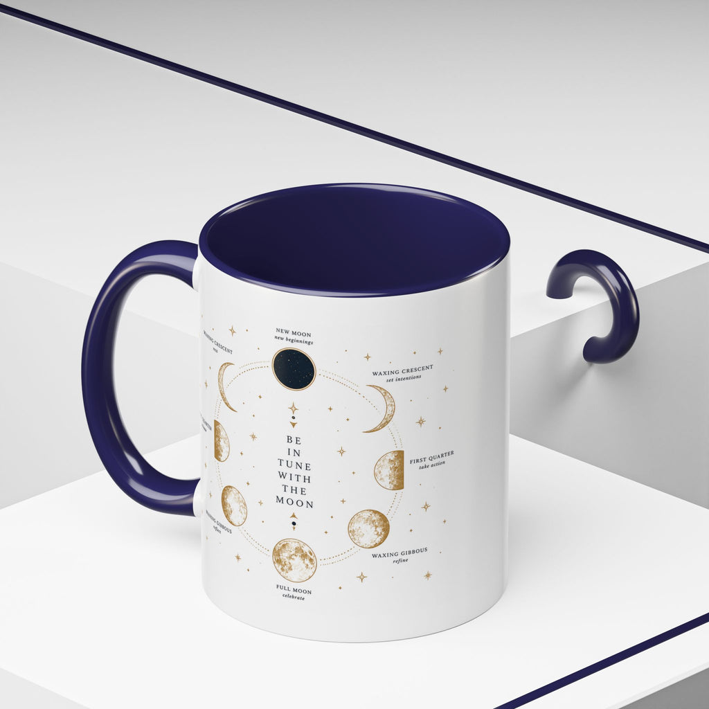 Moon phase accent mug printed with the Be in Tune with the Moon lunar cycle design (image 13 of 18)