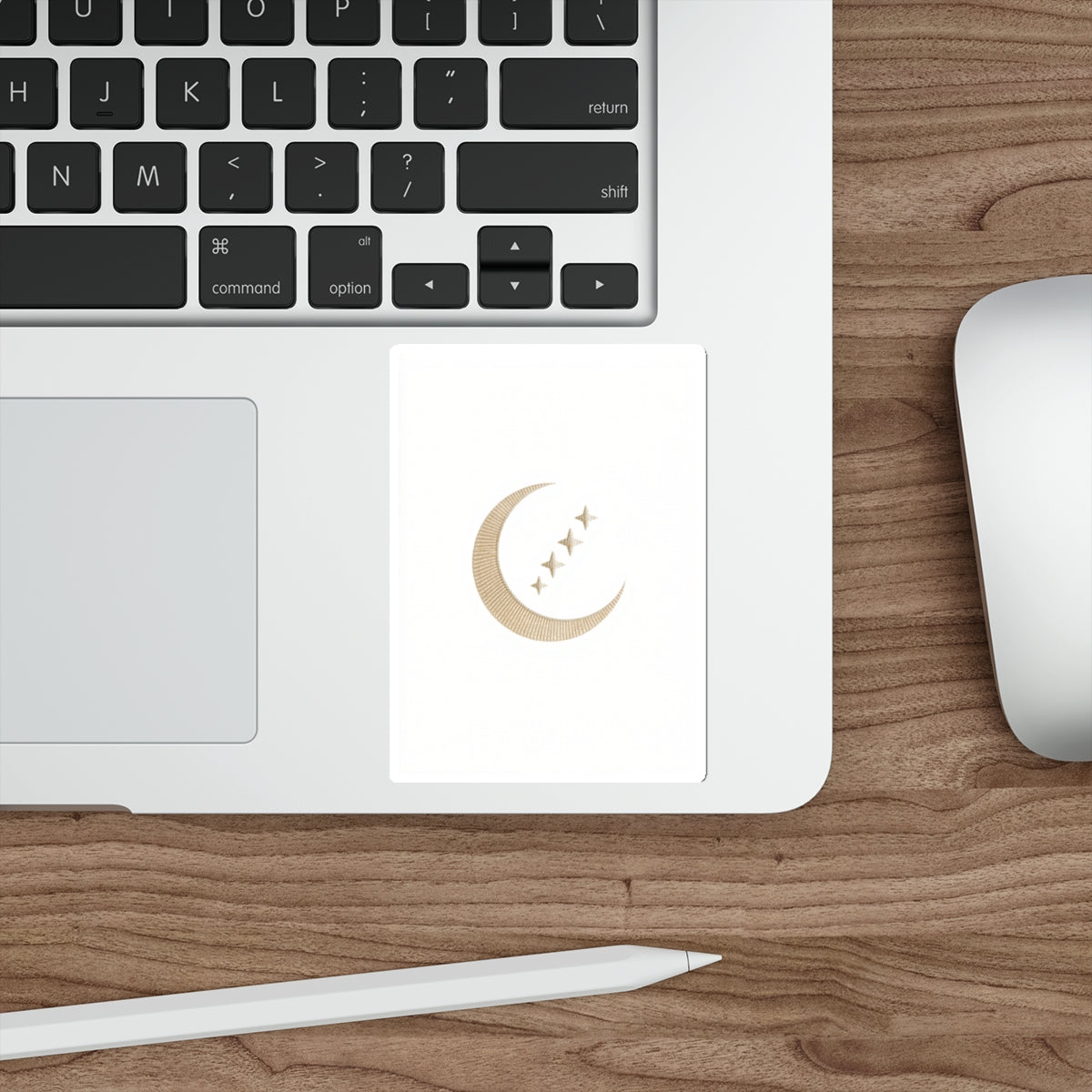Celestial Crescent Moon Die-Cut Sticker — Gold Moon & Stars | Boho Mystical Decal | Auralyn's