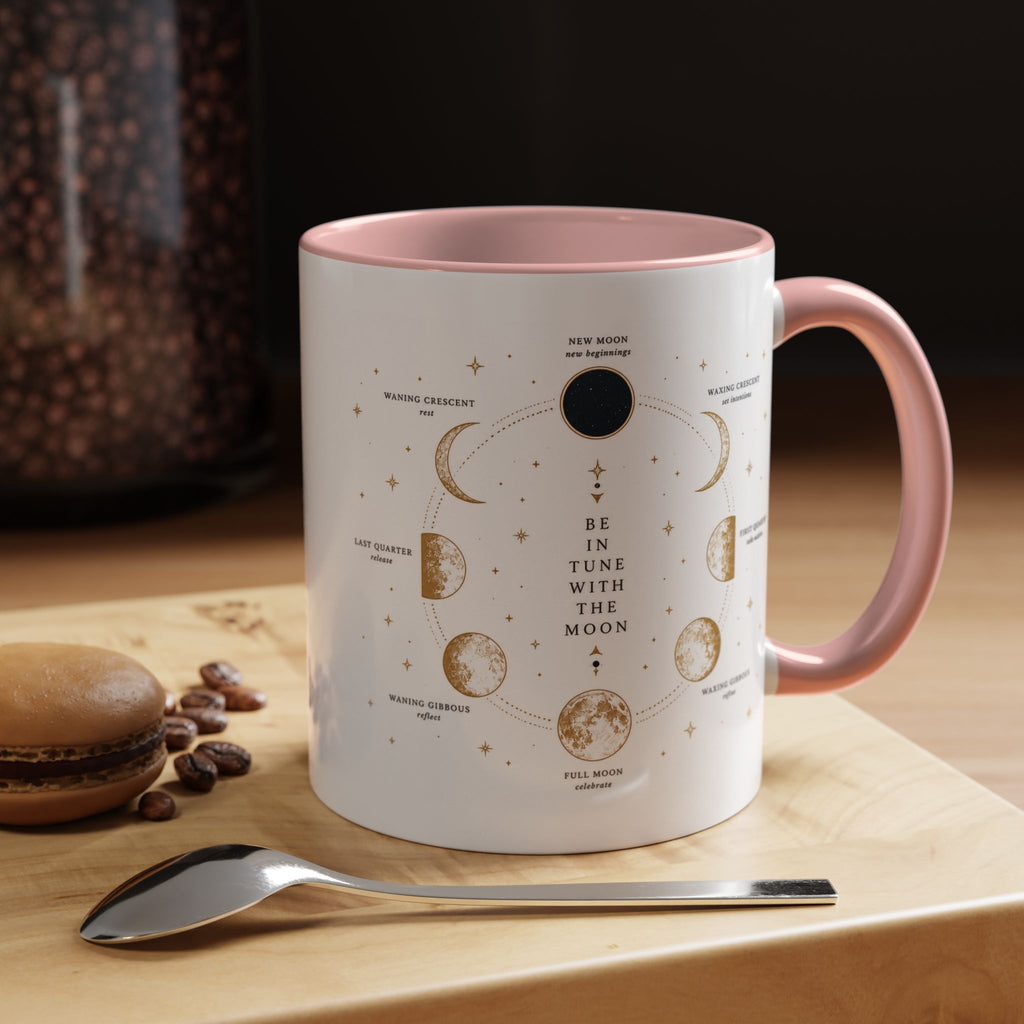 Moon phase accent mug printed with the Be in Tune with the Moon lunar cycle design (image 15 of 18)
