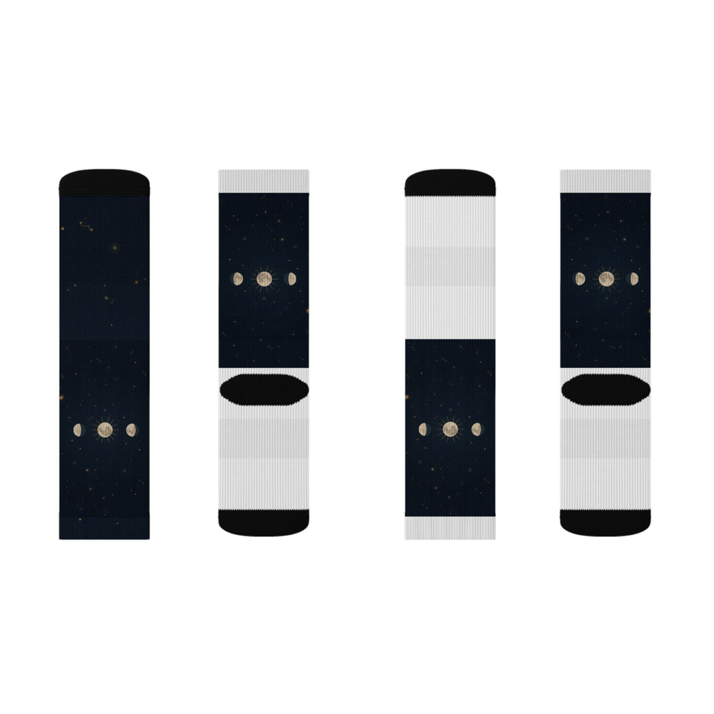 Moon Phase Celestial Socks — Lunar Phases Unisex Crew Socks