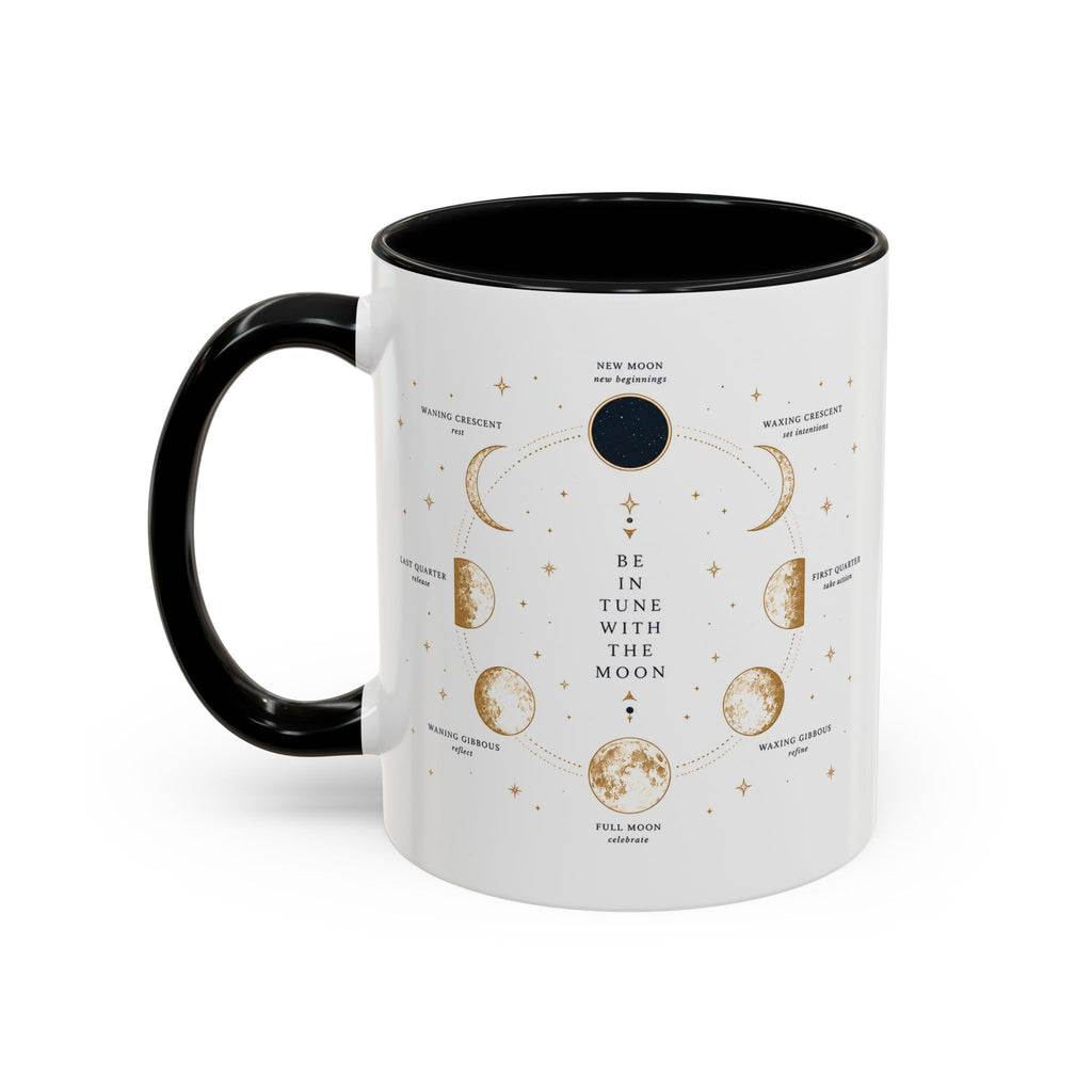 Moon phase accent mug printed with the Be in Tune with the Moon lunar cycle design (image 4 of 18)