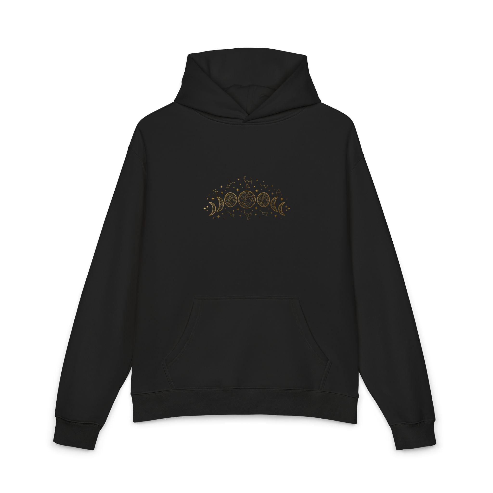 Moon Phase Hoodie — Celestial Gold Lunar Phases Relaxed Pullover