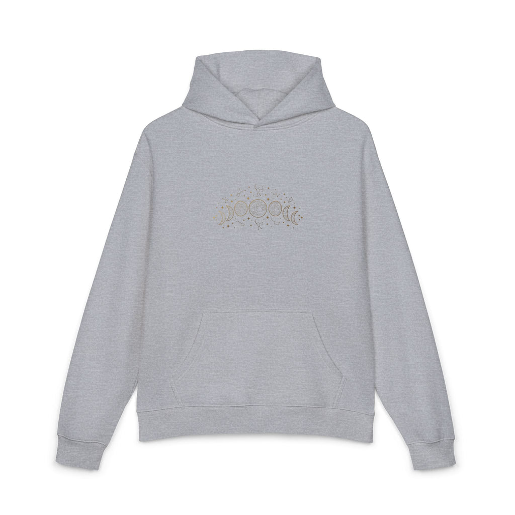 Moon Phase Hoodie — Celestial Gold Lunar Phases Relaxed Pullover