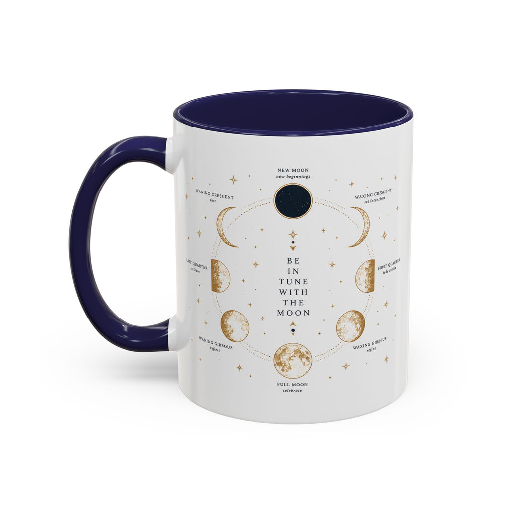 Moon phase accent mug printed with the Be in Tune with the Moon lunar cycle design (image 10 of 18)