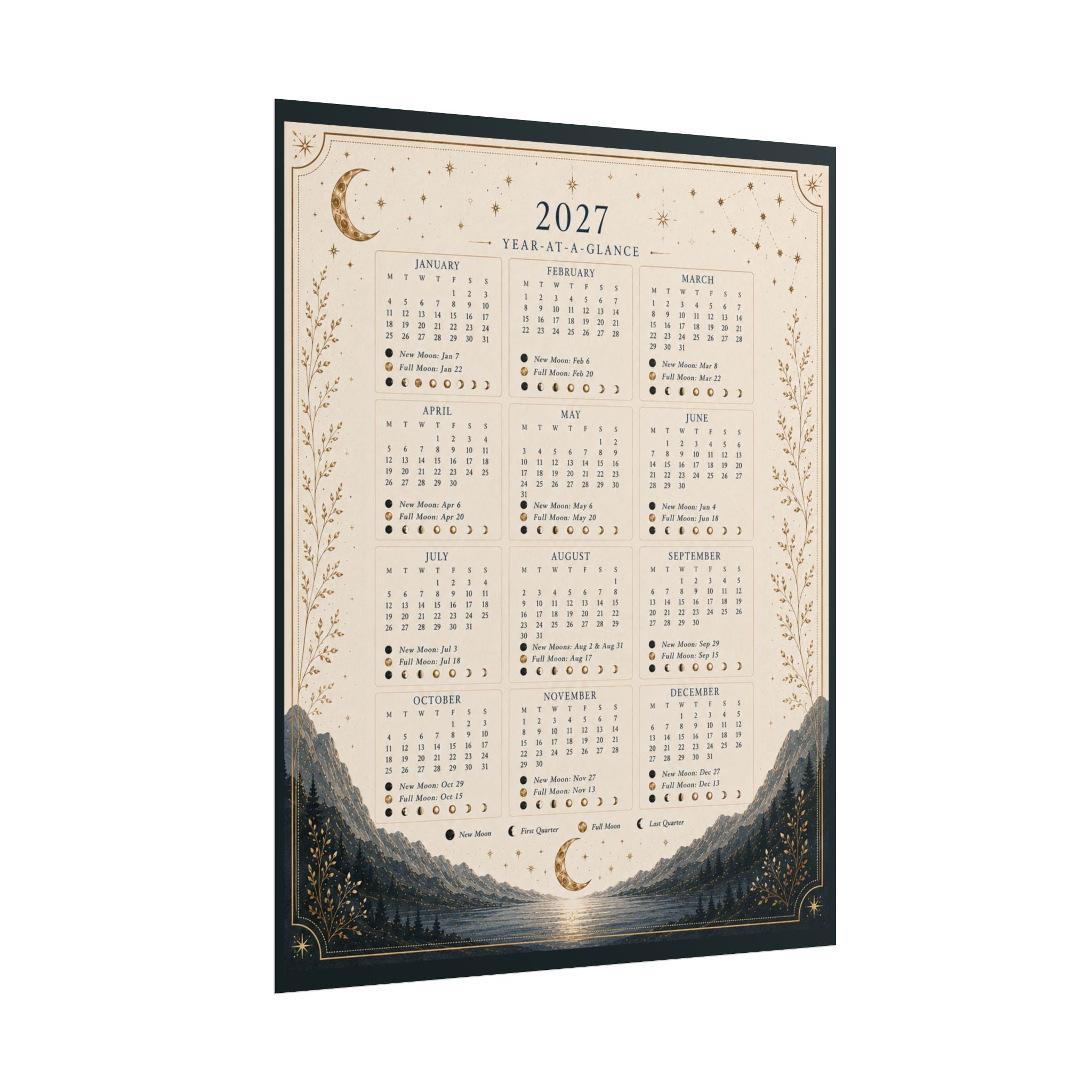 Yearly Moon Phases Rolled Poster Calendar