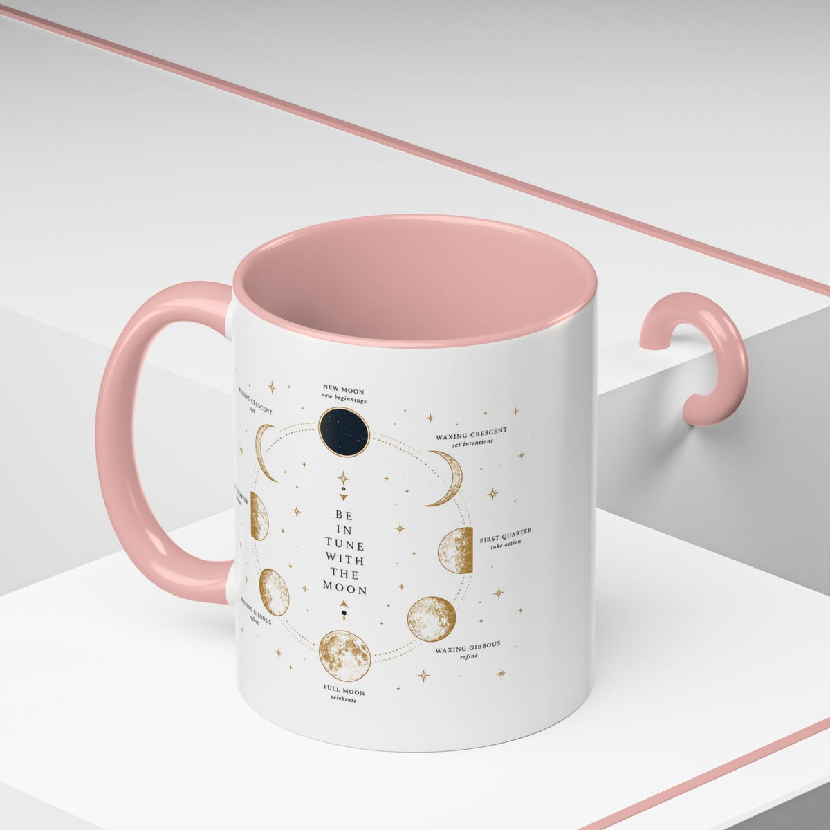 Moon phase accent mug printed with the Be in Tune with the Moon lunar cycle design (image 16 of 18)