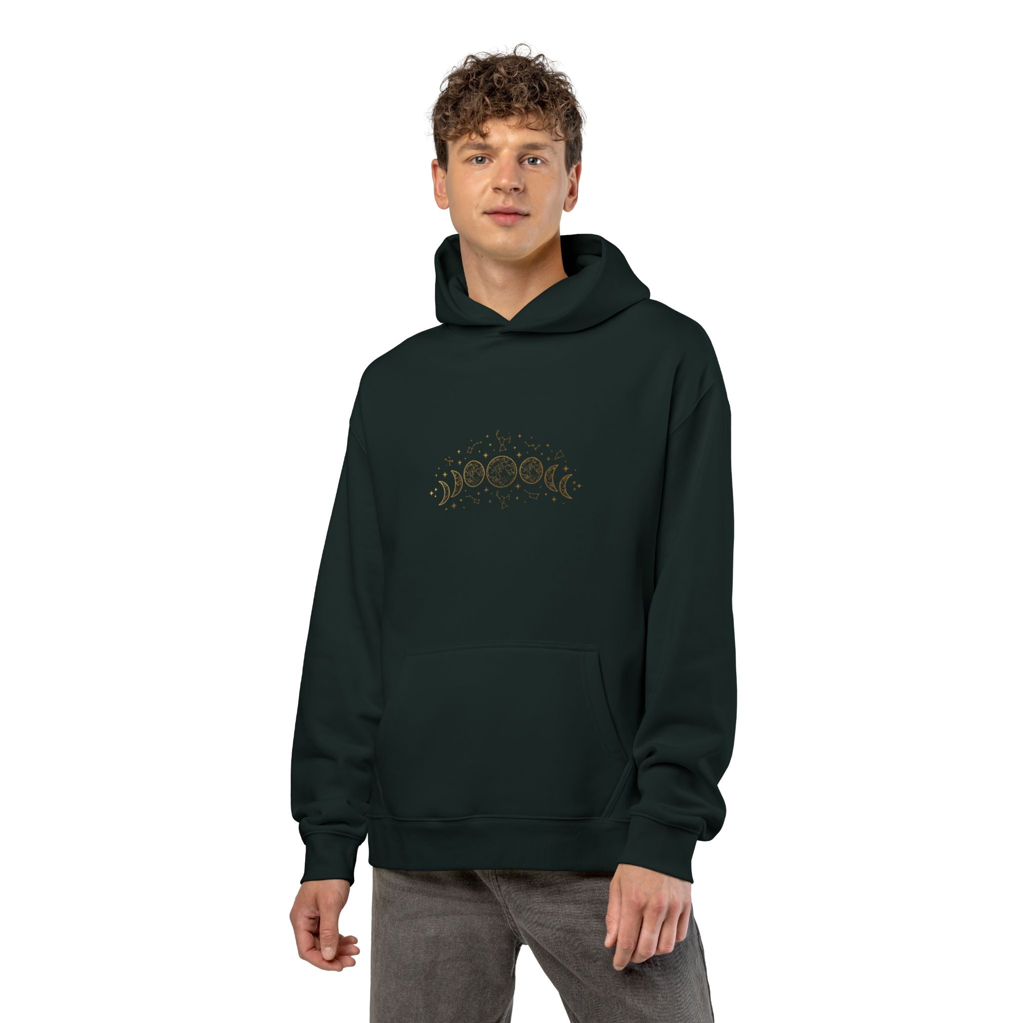 Moon Phase Hoodie — Celestial Gold Lunar Phases Relaxed Pullover