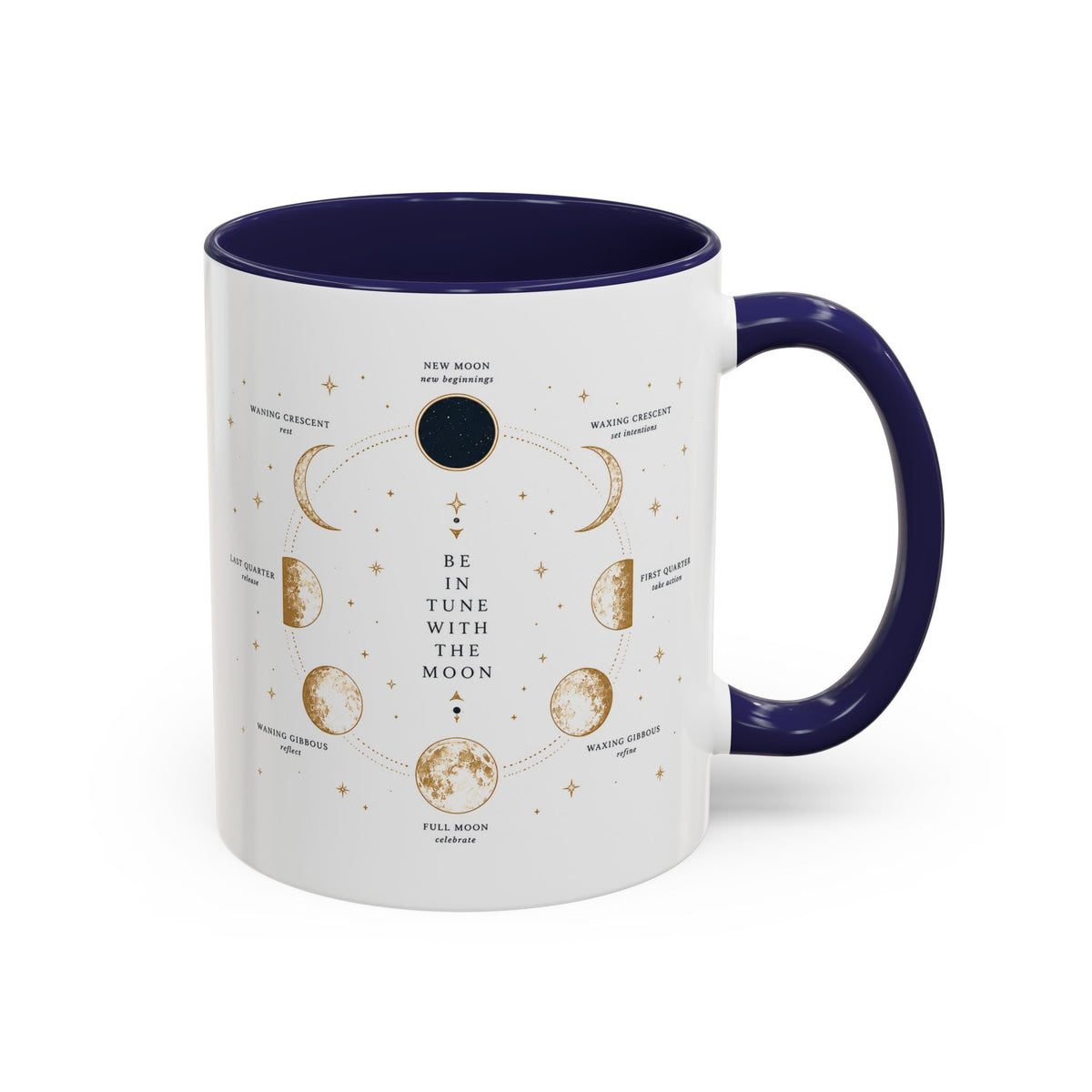 Moon phase accent mug printed with the Be in Tune with the Moon lunar cycle design (image 9 of 18)