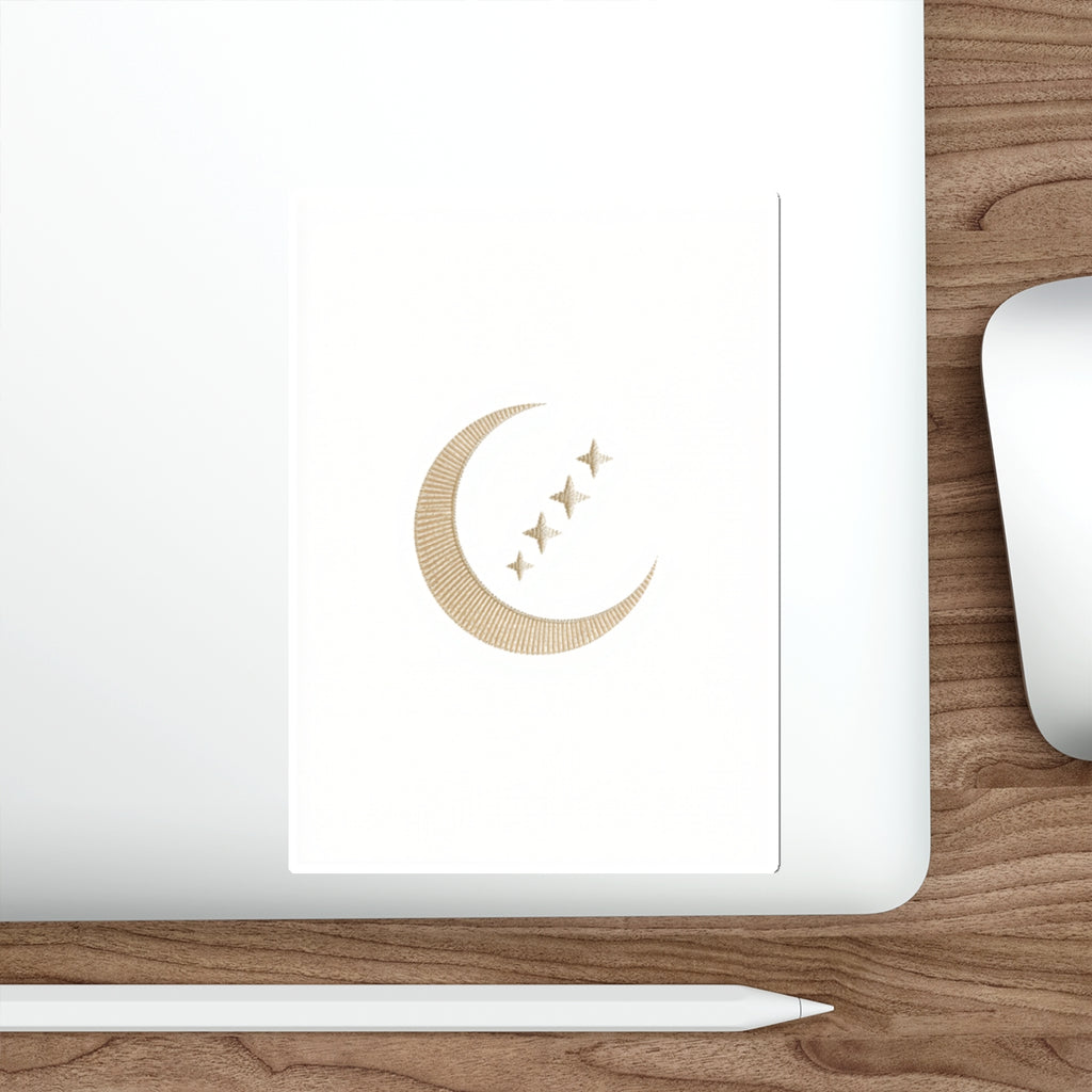 Celestial Crescent Moon Die-Cut Sticker — Gold Moon & Stars | Boho Mystical Decal | Auralyn's
