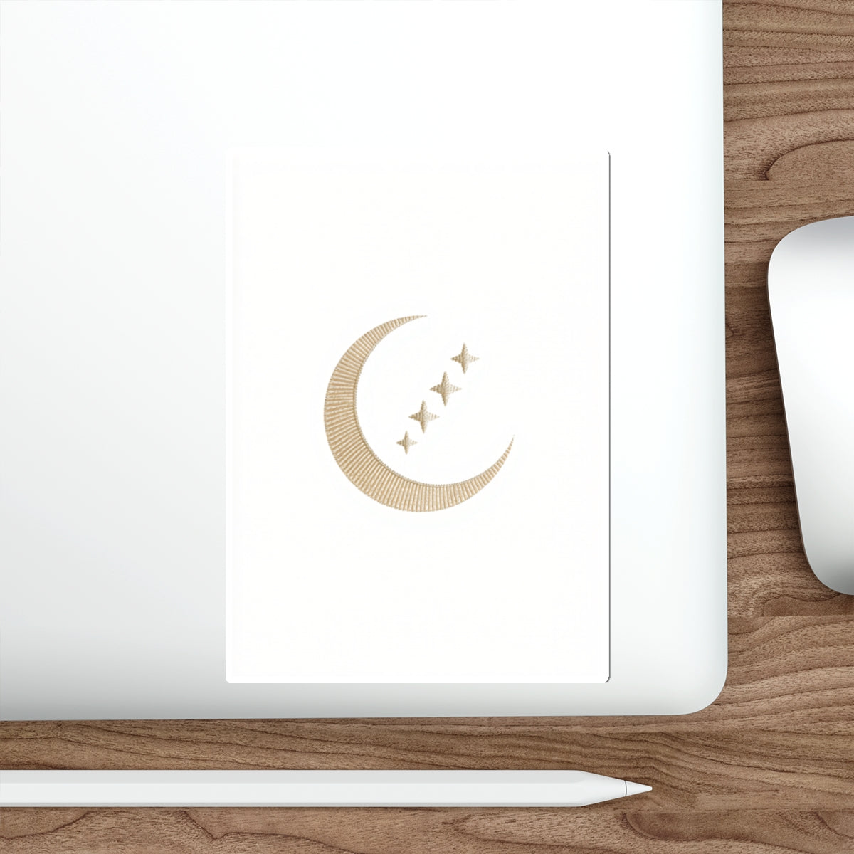 Celestial Crescent Moon Die-Cut Sticker — Gold Moon & Stars | Boho Mystical Decal | Auralyn's
