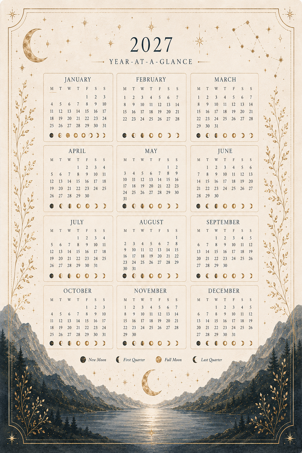 Auralyns 2027 lunar planner printable with moon phase calendar pages (image 2 of 12)