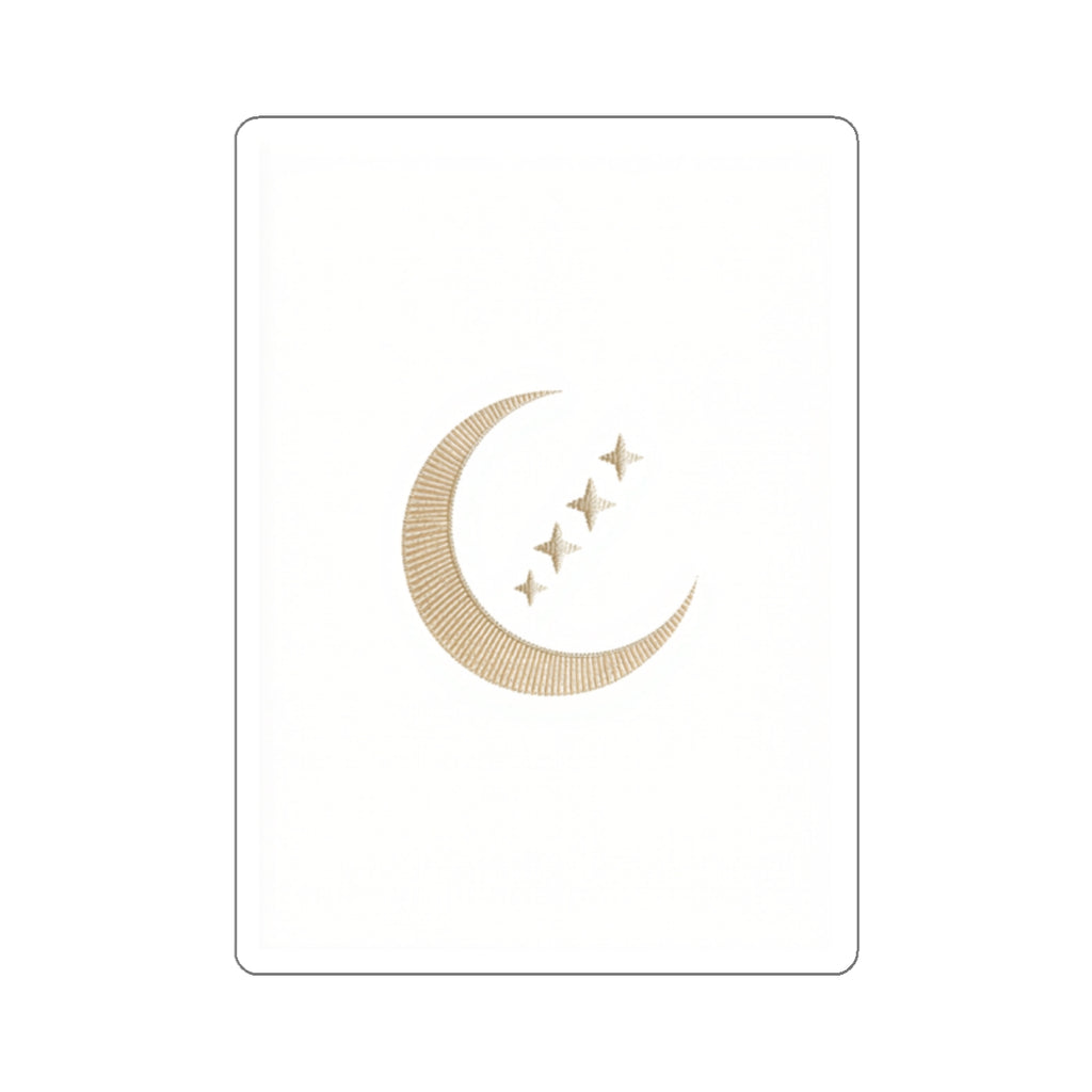 Celestial Crescent Moon Die-Cut Sticker — Gold Moon & Stars | Boho Mystical Decal | Auralyn's
