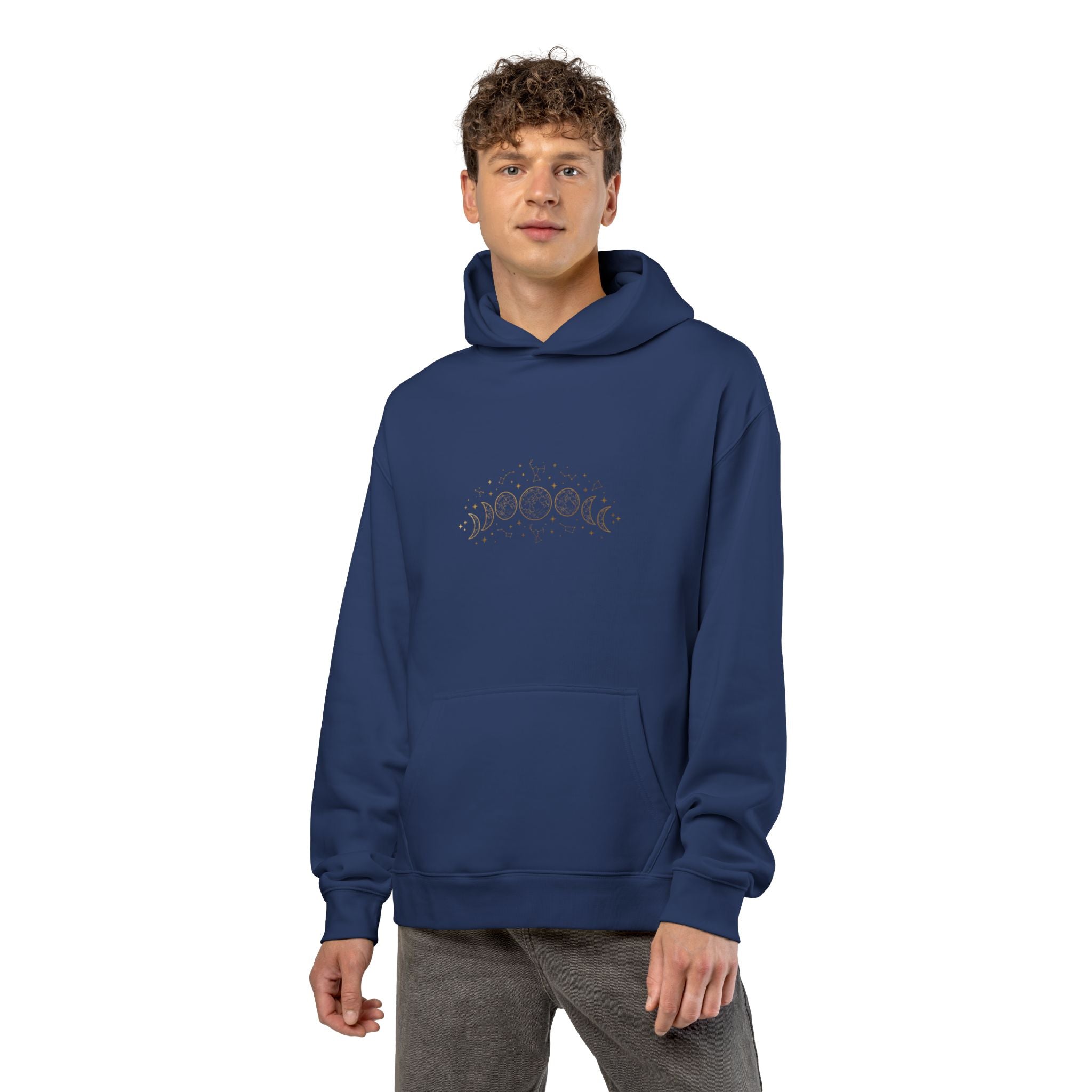 Moon Phase Hoodie — Celestial Gold Lunar Phases Relaxed Pullover