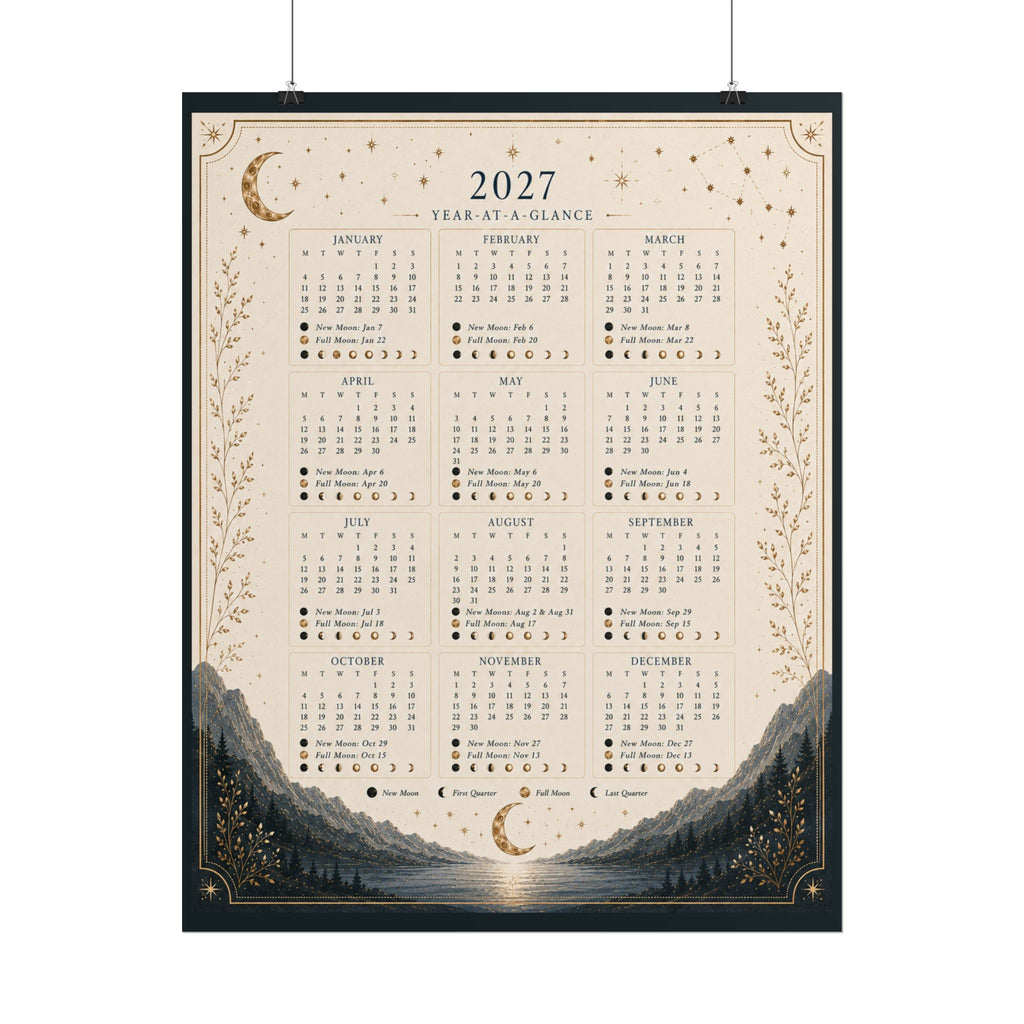 Yearly Moon Phases Rolled Poster Calendar