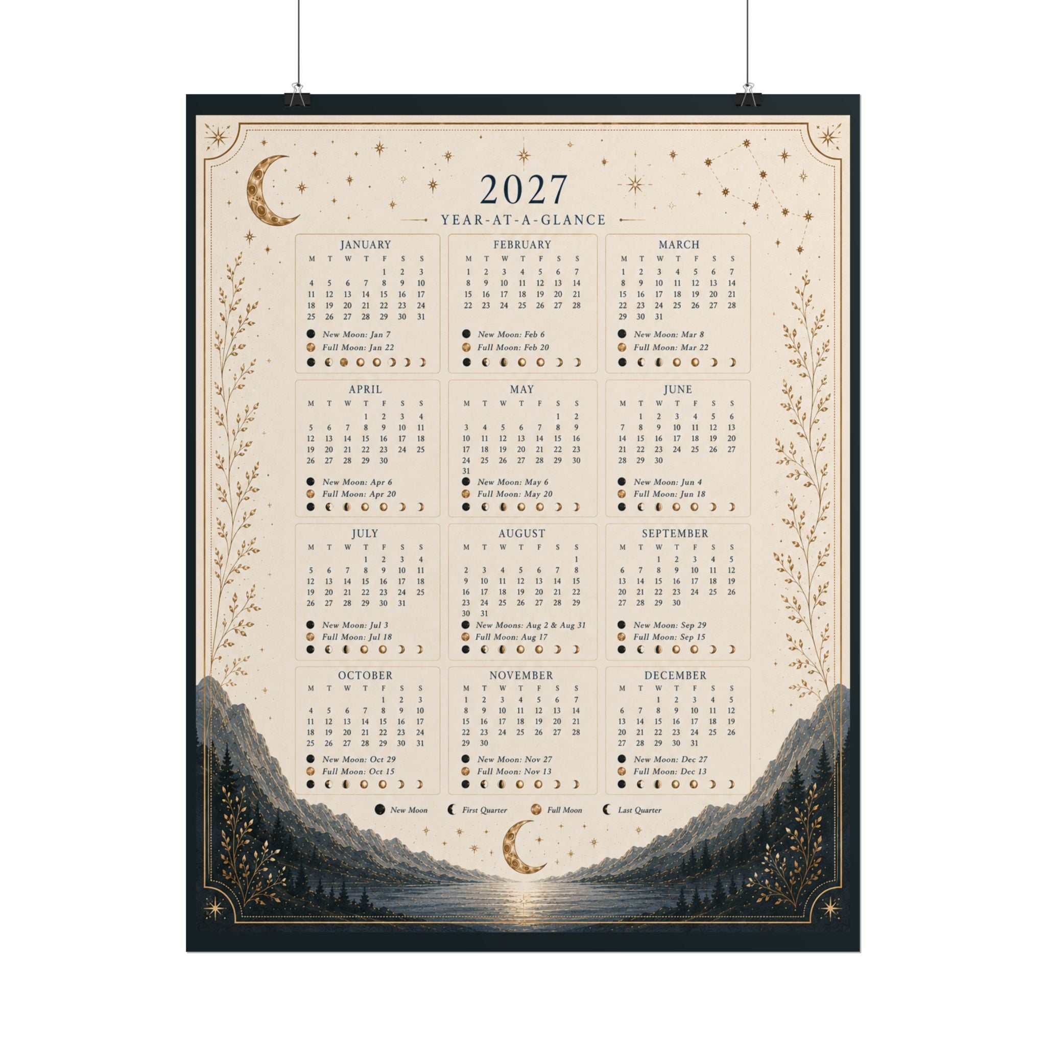 Yearly Moon Phases Rolled Poster Calendar