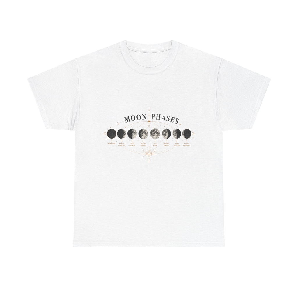 Moon phases t-shirt with the full lunar cycle printed across the chest
