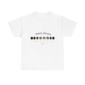 Moon phases t-shirt with the full lunar cycle printed across the chest