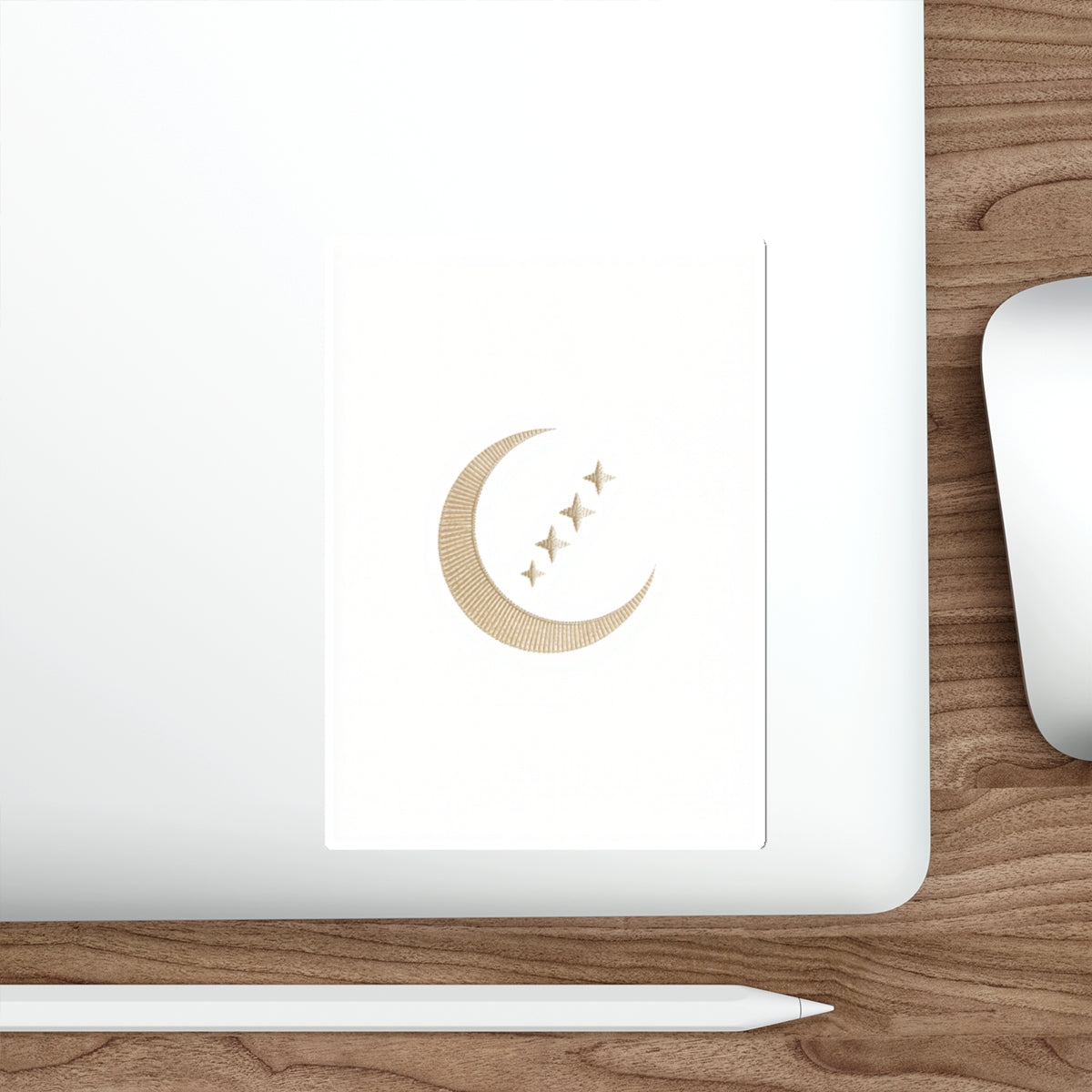Celestial Crescent Moon Die-Cut Sticker — Gold Moon & Stars | Boho Mystical Decal | Auralyn's
