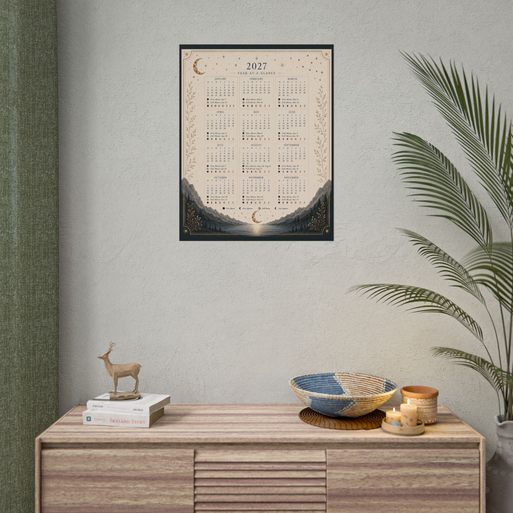 Yearly Moon Phases Rolled Poster Calendar