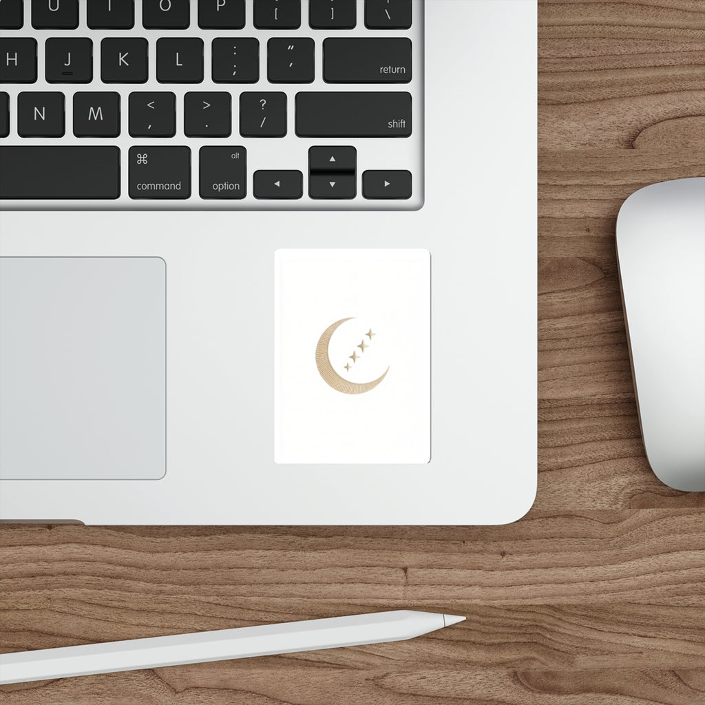 Celestial Crescent Moon Die-Cut Sticker — Gold Moon & Stars | Boho Mystical Decal | Auralyn's